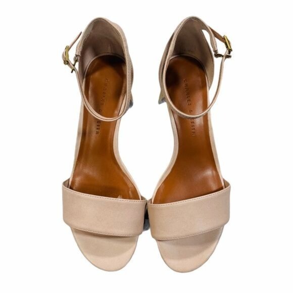 Charles & Keith Open Toe Pink Heels with Gold Heel - Picture 10 of 12